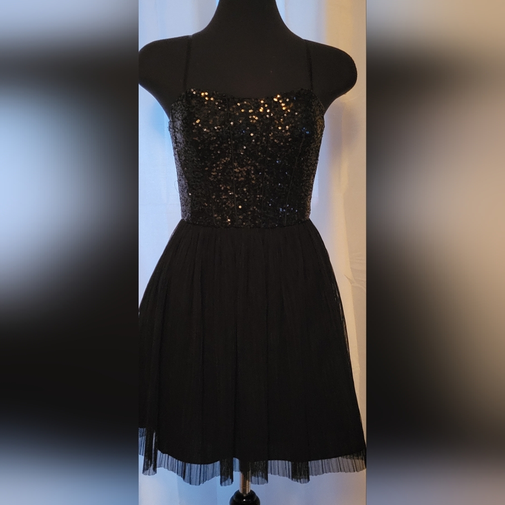 Aidan Mattox Black Sequin Bodice Tulle Mini Dress